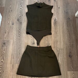 SPANX Green Suede Bodysuit and Skirt Set size m